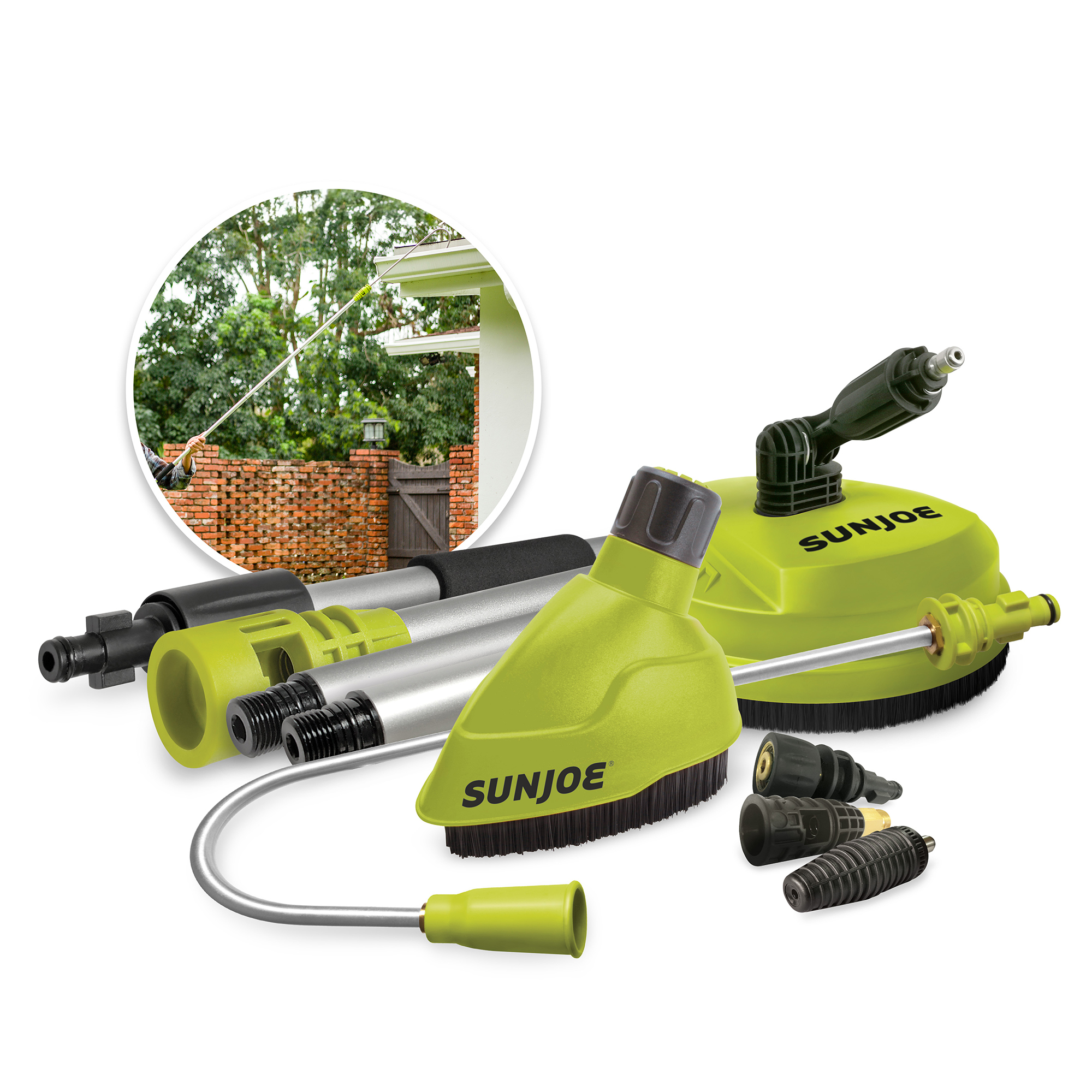 Sun Joe Home Cleaning System for SPX Series Pressure Washers — Turbo Nozzle, 5.5ft. Aluminum Extension Wand, 315-Degree Gutter Cleaning Nozzle, Patio Surface Cleaner, Transfer Adapters, Up to 3500 PSI, Model# SPX-HCS-MAX